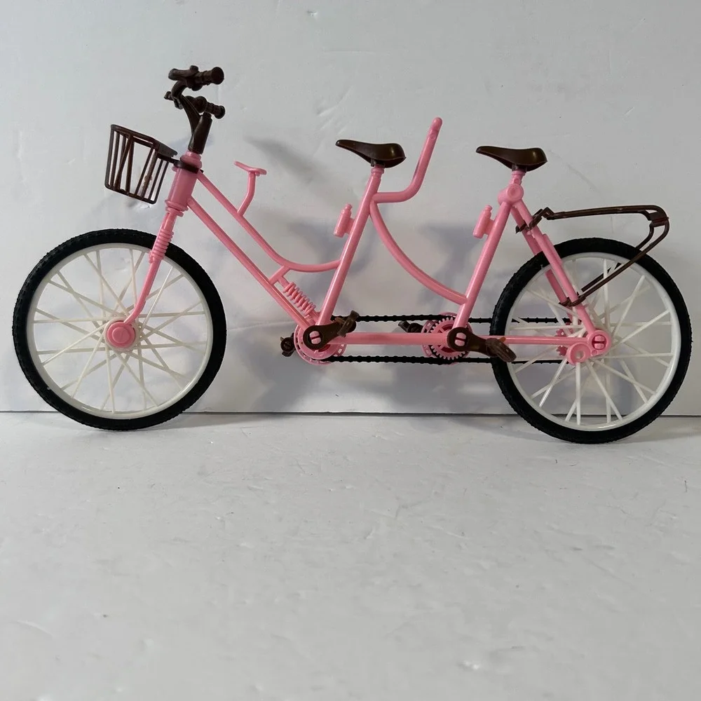New Pink Tandem Bicycle for 11.5 Inch Fashion Dolls Two Seater Bike with Basket